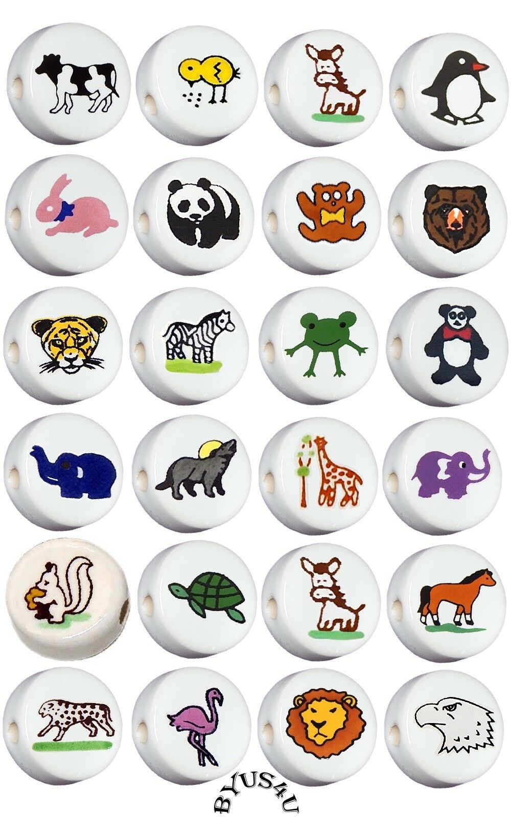 Ceramic Beads Animal Zoo Farm Jungle Disc Choose Size