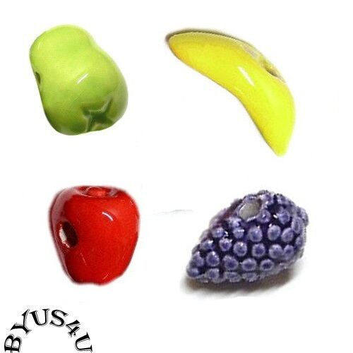 Food Fruit Peruvian Ceramic Beads Choose Pear Banana Grapes Apple 25pc