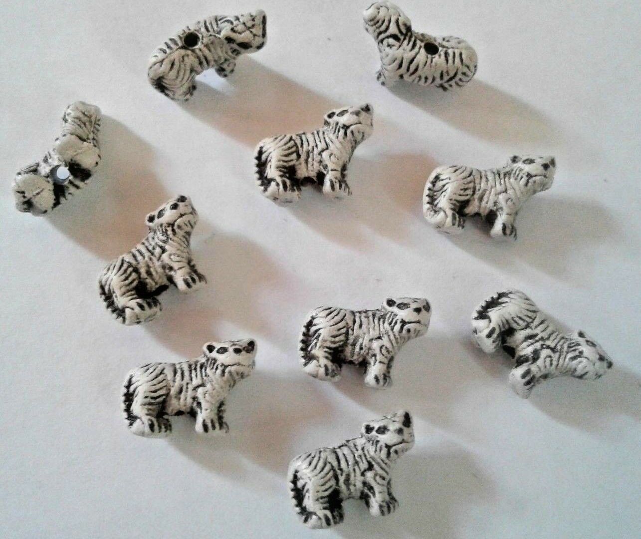 Mini Peruvian Ceramic White Tiger Earring Size Animal Beads Lot Of 10 Bulk Diy