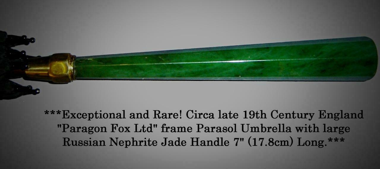 Antique Paragon Fox Ltd Parasol Umbrella With Large Russian Nephrite Jade Handle