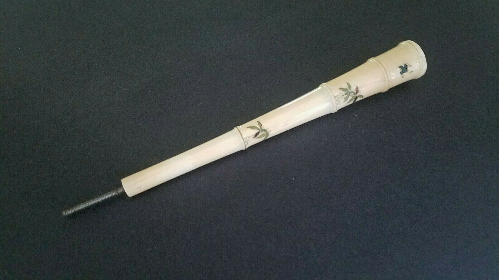 Antique Bone Parasol,umbrella Handle With Inlay Designs