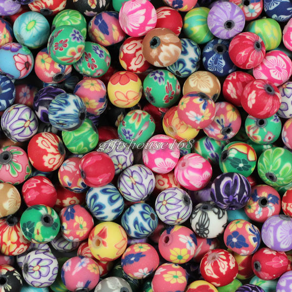 100pcs 8mm Mixed Polymer Clay Round Ball Loose Spacer Beads