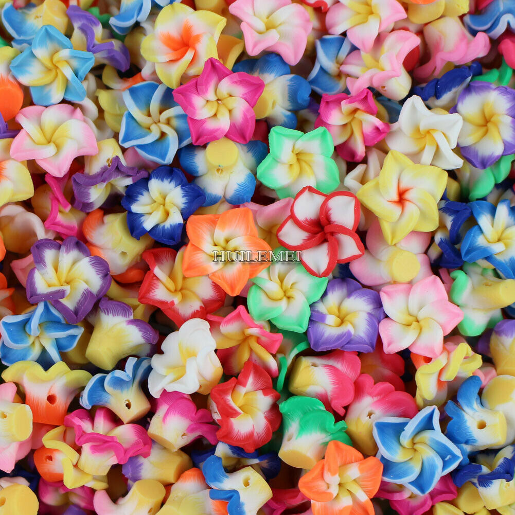 15mm Mixed Polymer Clay 5-leaves Flower Spacer Loose Beads 100pcs